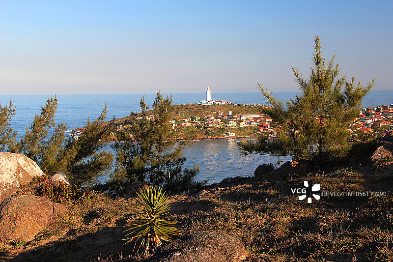 巴西圣卡塔琳娜州拉古纳圣玛尔塔灯塔全景图片素材