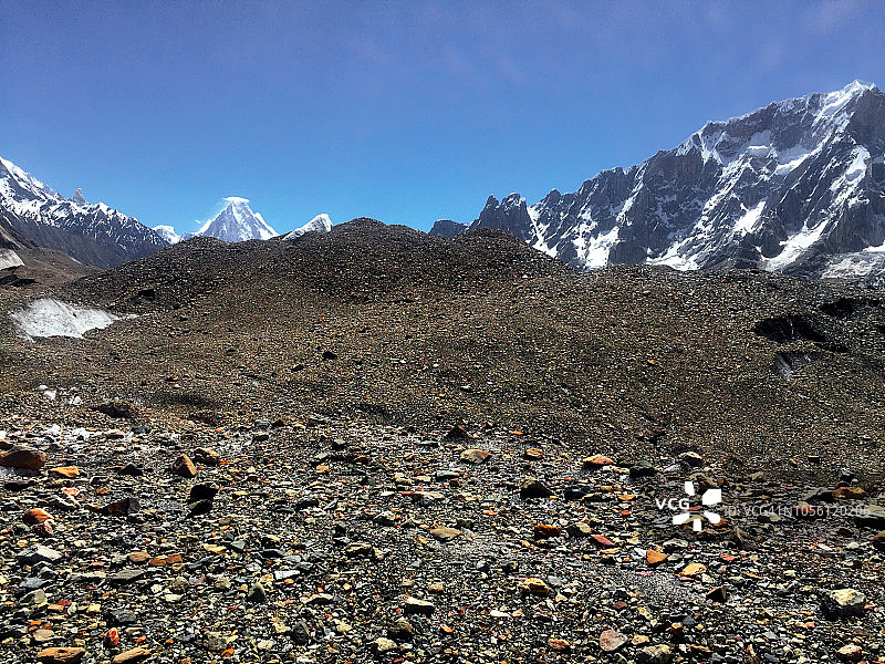加舒尔布鲁木IV峰和巴尔托洛冰川上的运输队图片素材