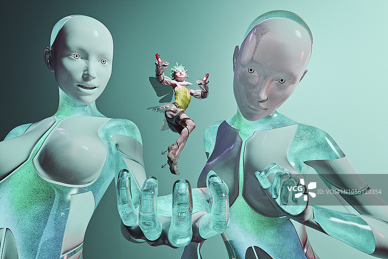 未来主义半机械人与精灵图片素材