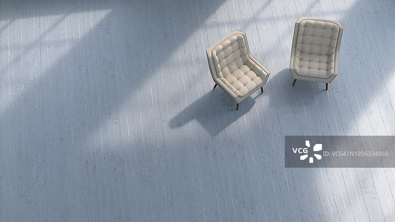 水泥地面上的两把椅子3D渲染图图片素材