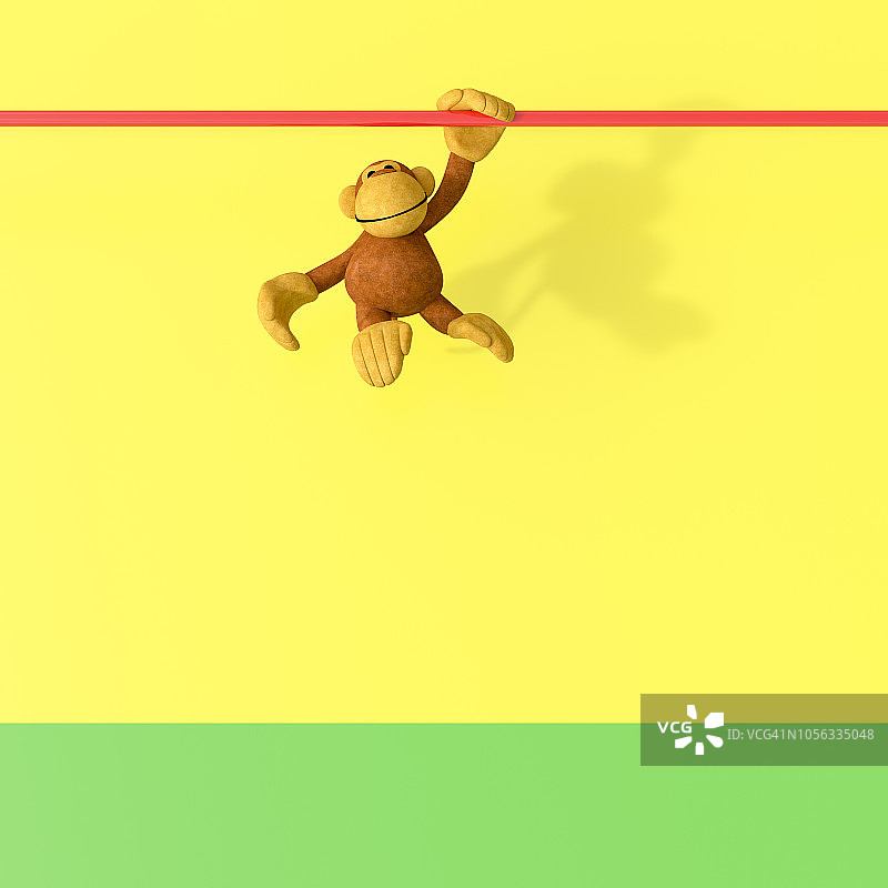 3D渲染：猴子挂在酒吧上，玩得很开心图片素材