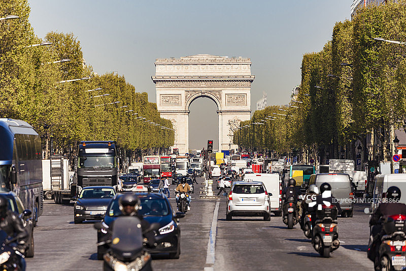 法国巴黎香榭丽舍大街凯旋门交通景象图片素材