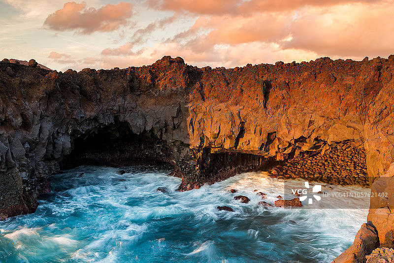 兰萨罗特岛洛斯海维德罗斯日落，加那利群岛图片素材