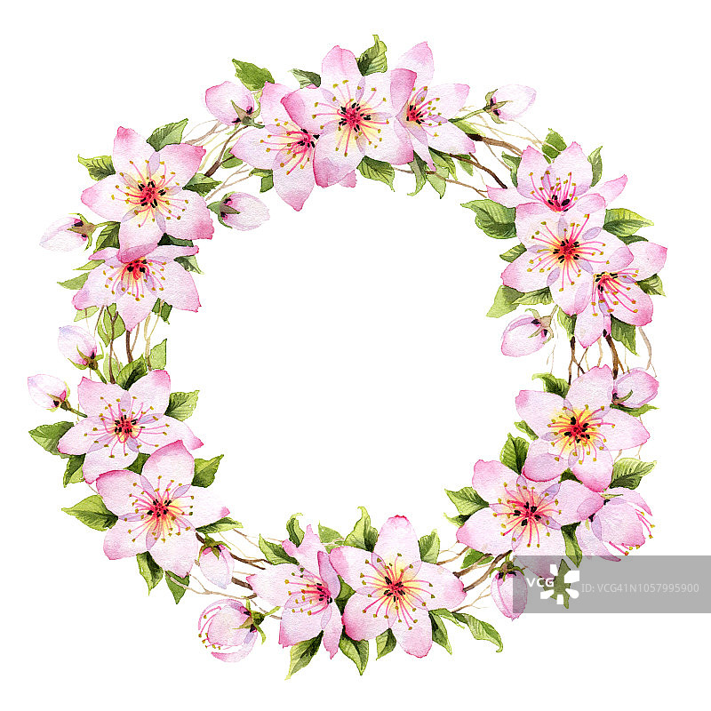 水彩粉色花朵花环图片素材