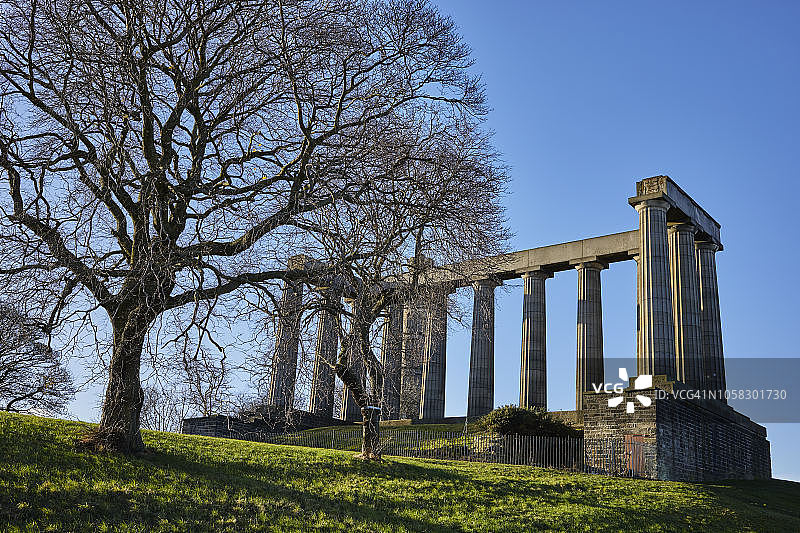 苏格兰国家纪念碑，卡尔顿山，爱丁堡图片素材