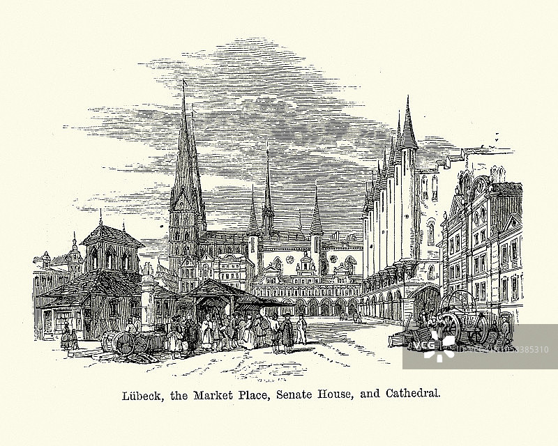 19世纪德国吕贝克市场图片素材