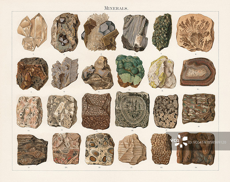 1897年出版的矿物和石头石版画图片素材