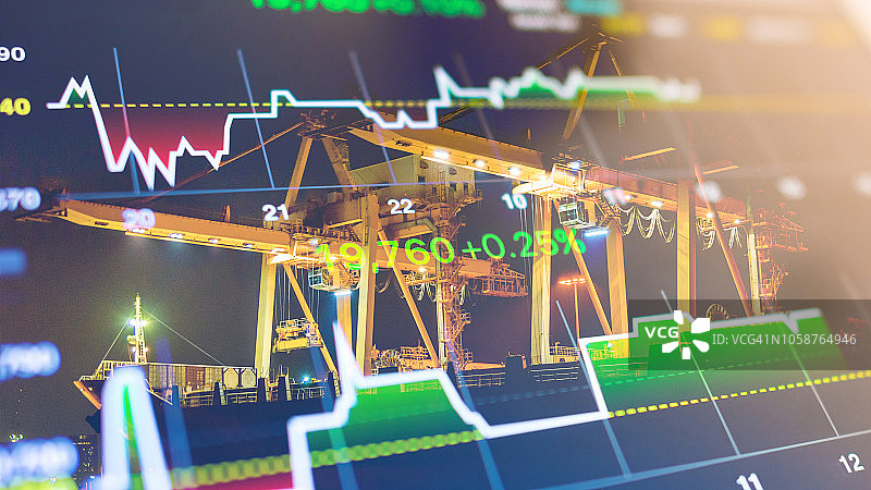 起重货物市场与金融经济背景图片素材