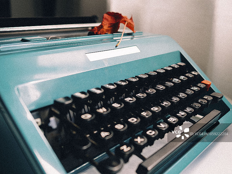 带秋叶的打字机图片素材