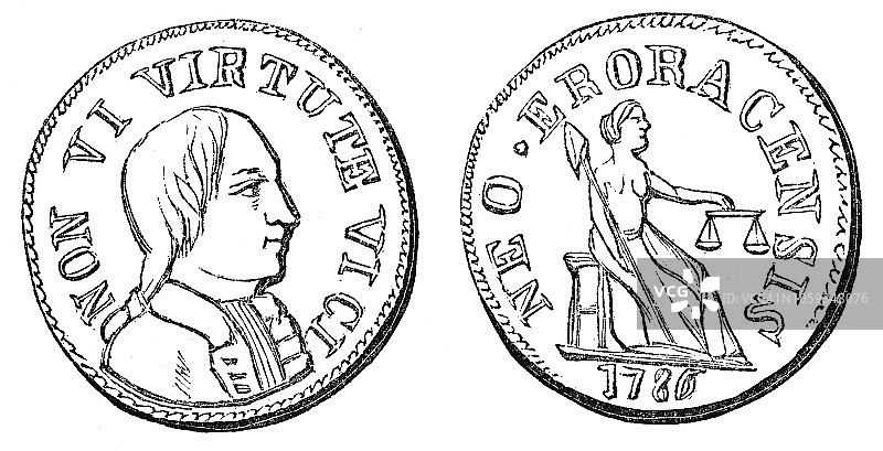 美国1786年纽约铜币图片素材