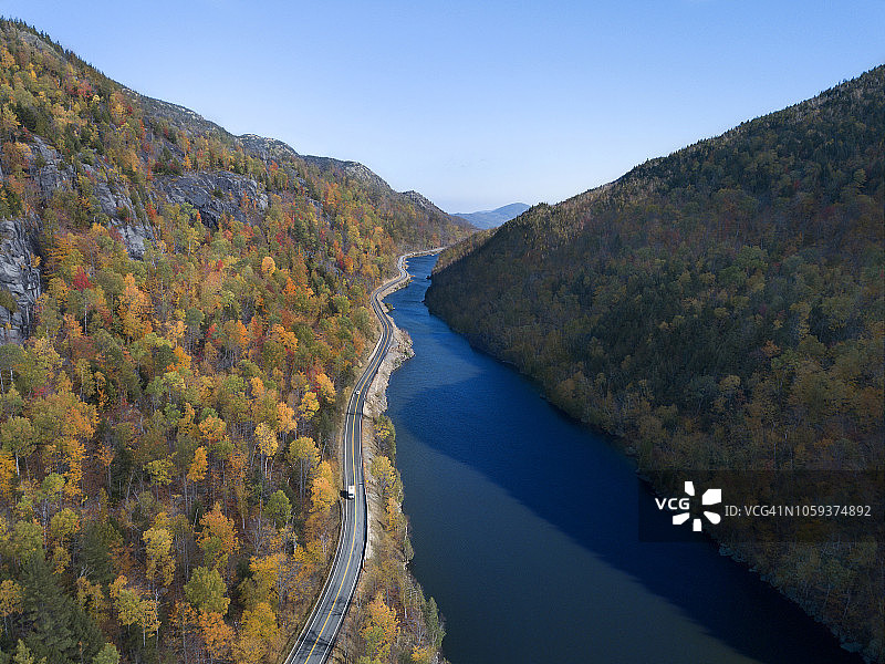 航拍：秋叶变色公路图片素材