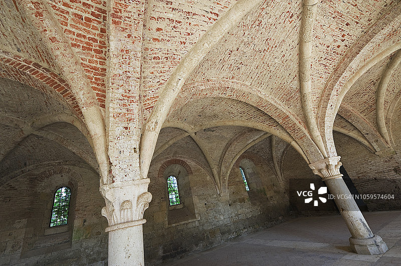 意大利托斯卡纳圣加尔加诺修道院遗址的拱形天花板地下室图片素材