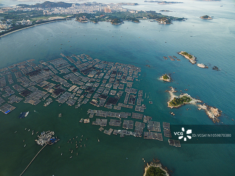 中国福建海上笼养区航拍图片素材