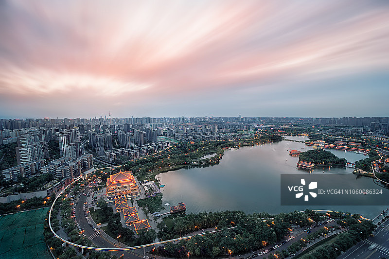 西安曲江池日落图片素材