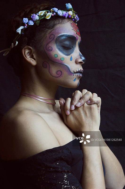 万圣节糖骷髅创意妆容图片素材