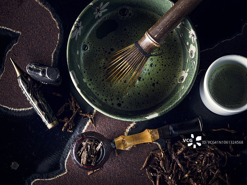 抹茶茶与烟斗图片素材