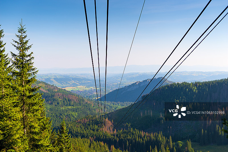 波兰扎科帕内美丽山谷背景下的缆索图片素材
