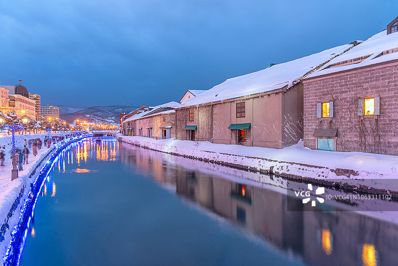 北海道小樽运河风光，小樽是札幌附近的热门旅游城市图片素材