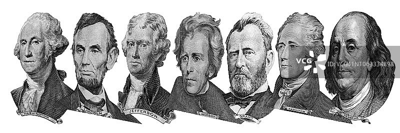 美元上的总统和政治家肖像图片素材