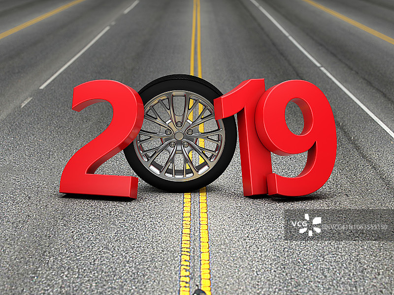 带有轮子的2019新年图片素材