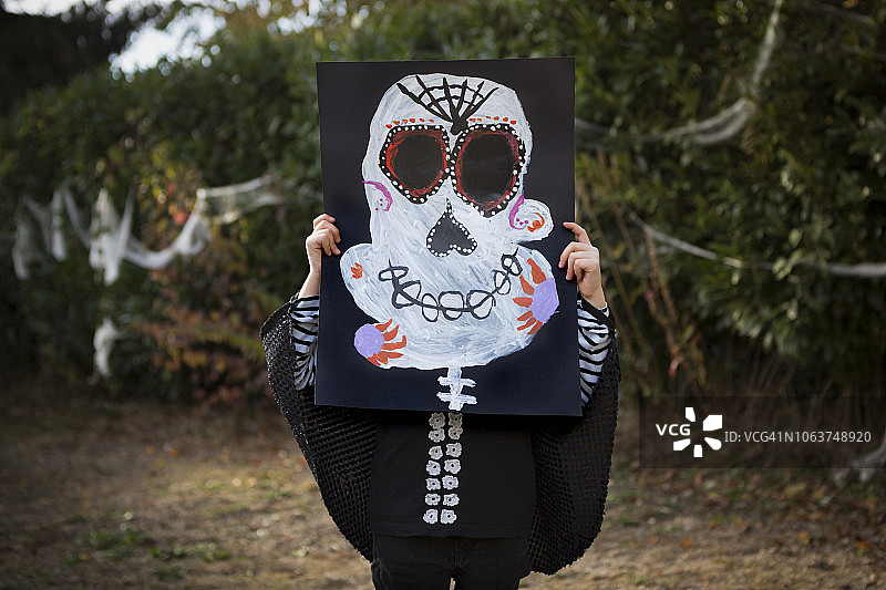 万圣节服装儿童用糖骷髅画遮脸图片素材