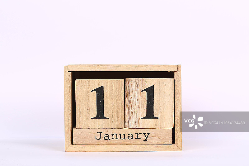 1月11日木制立方体日历，概念日历年份素材，白色背景图片素材