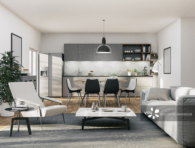 公寓厨房和起居区图片素材