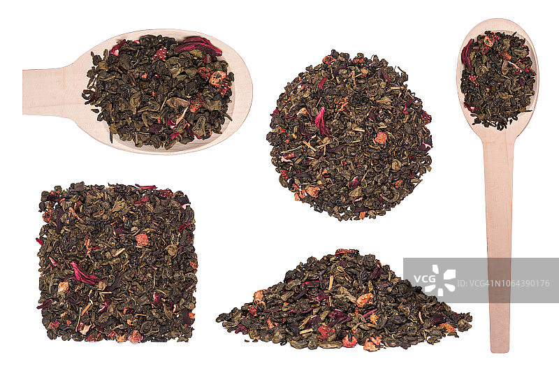 绿茶与草莓、芙蓉花什锦图片素材