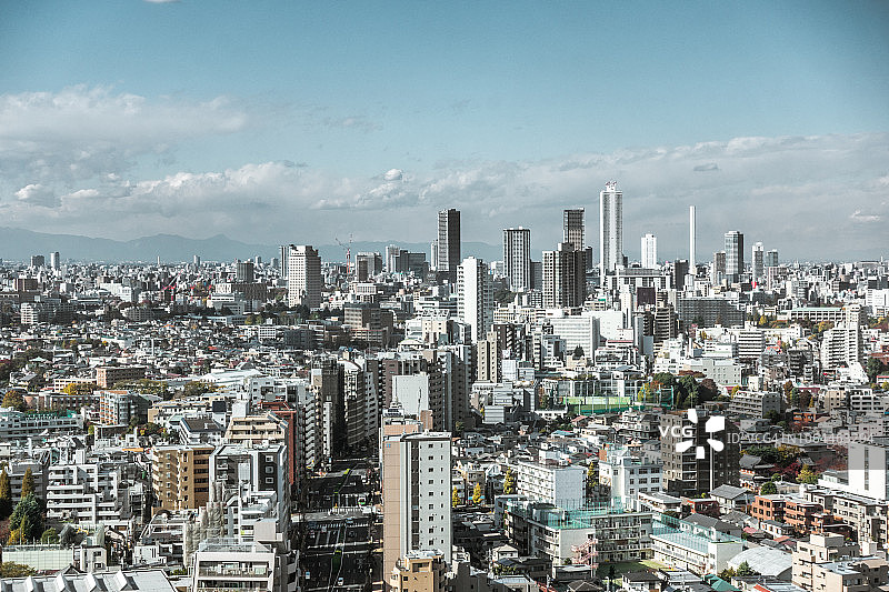 东京的繁华街道与东京晴空塔景观图片素材