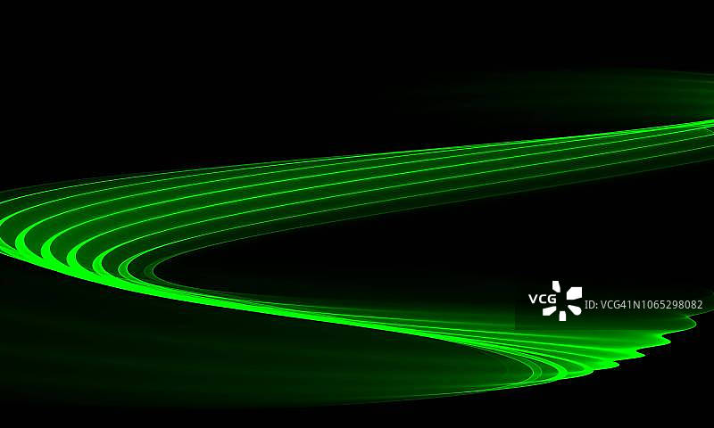 黑色背景上的S形绿色曲线抽象图案图片素材