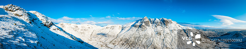 朗代尔派克斯山全景的湖区雪景和阳光图片素材