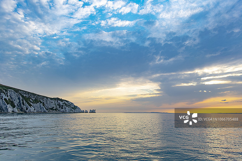 怀特岛针石日落图片素材