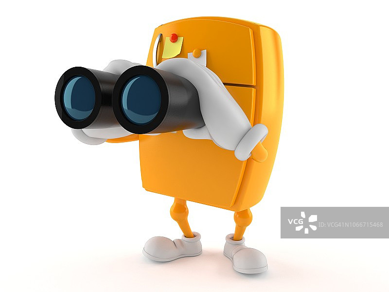 用双筒望远镜观察的冰箱角色图片素材