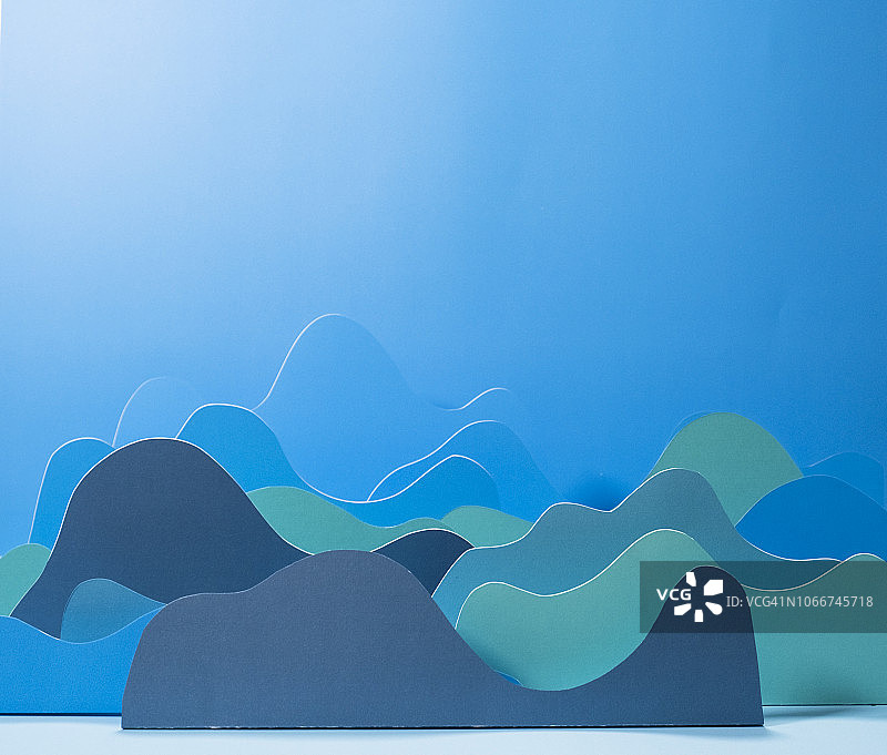 蓝色抽象纸质山峰图表图片素材