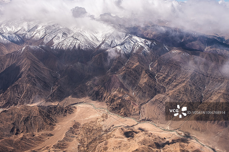 飞机航拍印度喜马拉雅山脉雪景图片素材