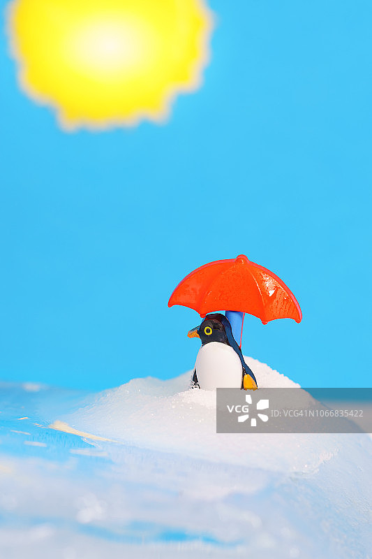 全球变暖概念：融化的冰上的企鹅图片素材