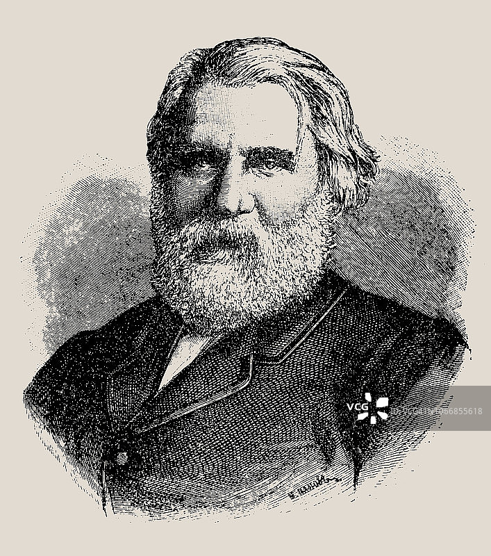 伊万·谢尔盖耶维奇·屠格涅夫：俄国小说家、短篇小说作家、诗人和剧作家图片素材