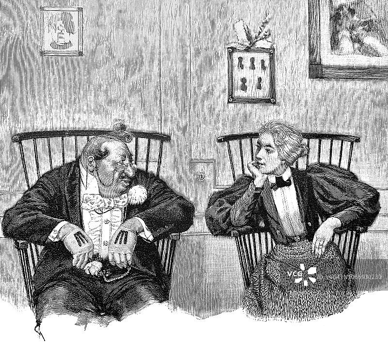 父亲和女儿在交谈-1896年图片素材