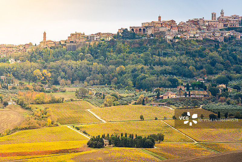意大利托斯卡纳蒙特普尔恰诺的秋色图片素材