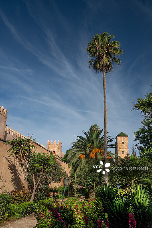 拉巴特卡斯巴乌达亚斯围墙安达卢西亚花园，联合国教科文组织世界遗产，摩洛哥图片素材