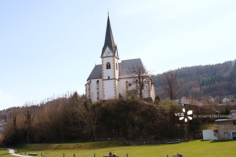 奥地利克拉根福附近玛丽亚沃思的圣普里默斯和费利西安教堂图片素材