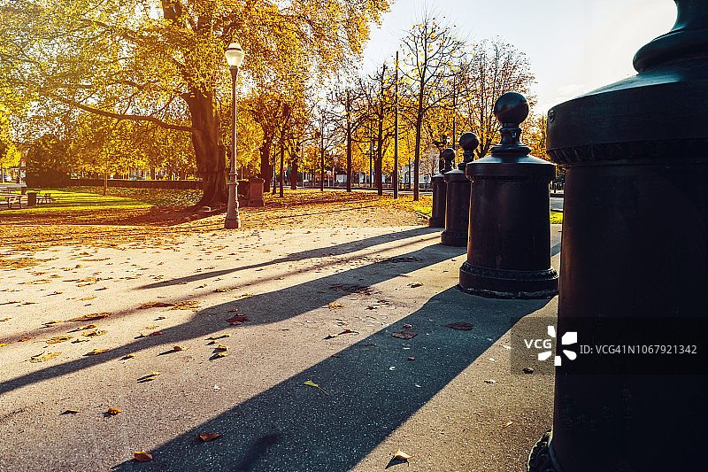 地面上的长阴影，秋日日落图片素材