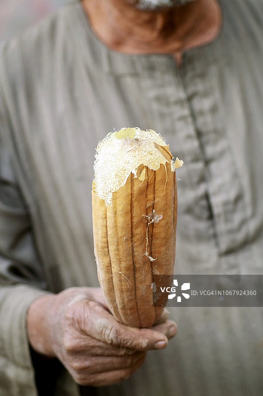 手持丝瓜的埃及男子图片素材