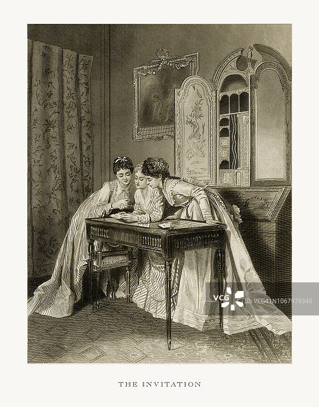 1879年维多利亚时代邀请函雕刻图片素材