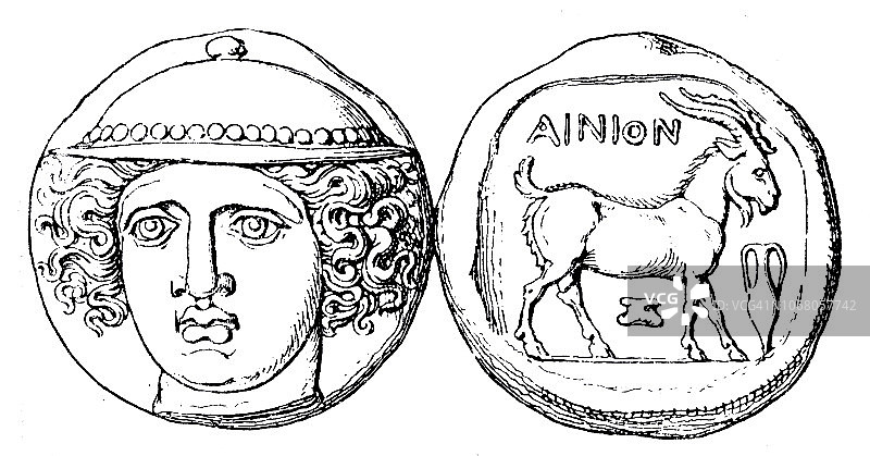 硬币上的赫尔墨斯神头像图片素材