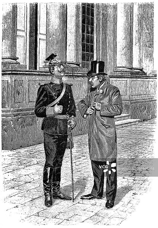 要人与普鲁士军官的对话 - 1896年图片素材