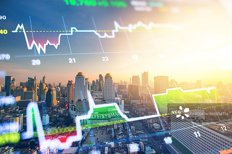 泰国城市景观与投资主题背景和股票市场图表图片素材