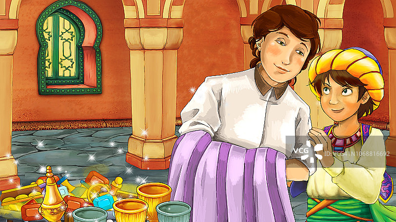 中世纪阿拉伯房间场景：宝藏和王子图片素材