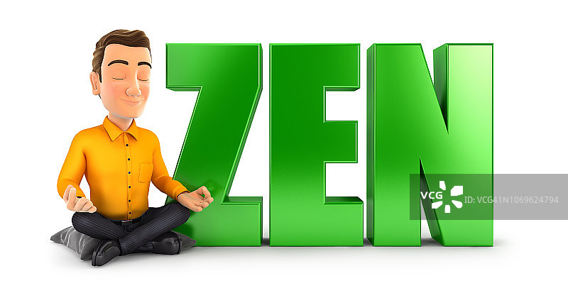 冥想的3D男人与禅字图片素材
