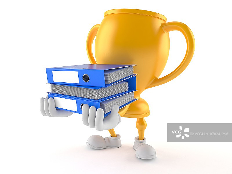 手持活页夹的金色奖杯角色图片素材